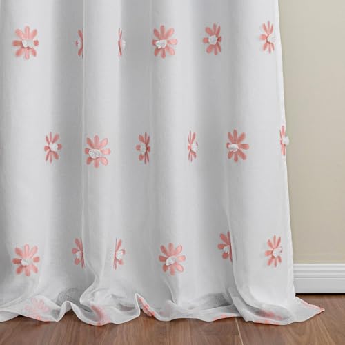 Pink Floral Blackout Curtains for Living Room 90 Inches Long Total Light Blocking Curtain for Girls Bedroom 2 Panels Grommet 100% Room Darkening Window Drapes with Flower Sheer 50W x 90L (2 Count)