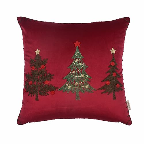 Christmas Tree Pillow Covers 18x18 Inch Red Embroidered Tree Throw Pillows for Holiday Decorations