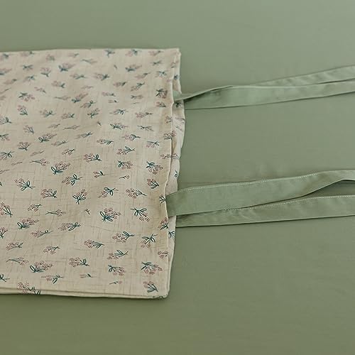 Green Floral Comforter Set Queen Vintage Coquette Bedding Comforter for Girl Women Floral Botanical Comforter with 2 Bow Ties Pillowcases Cottagecore Bedding Flowers Comforter Set Queen Size