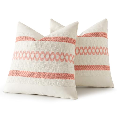 Set of 2 Coral Red Boho Decorative Pillow Covers 20x20 Inch (2 Count)