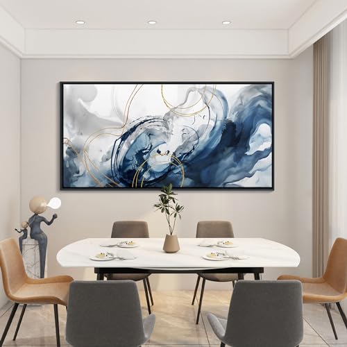 Large Framed Canvas Art Wall Art Blue Abstract Wall Decor Modern Home Decor Office Wall Decor Home Decorations for Living Room Minimalist Bedroom Artwork 29×58in