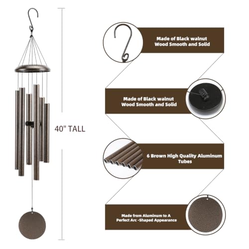 Wind-Chimes-Outdoor-Large-Decor, Deep Tone Soothing Melodic Tones Windchimes, Wind Chimes for Outside, Memorial Wind Chime Best Gift for Mom Women Grandma Neighbors(40" Brown)