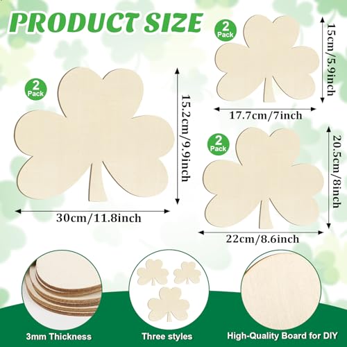 Large Size Wooden Shamrock St. Patrick's Day Ornaments to Paint (6 Count)