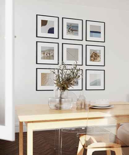 12x12 Black Metal Picture Frames Matted to 8x8