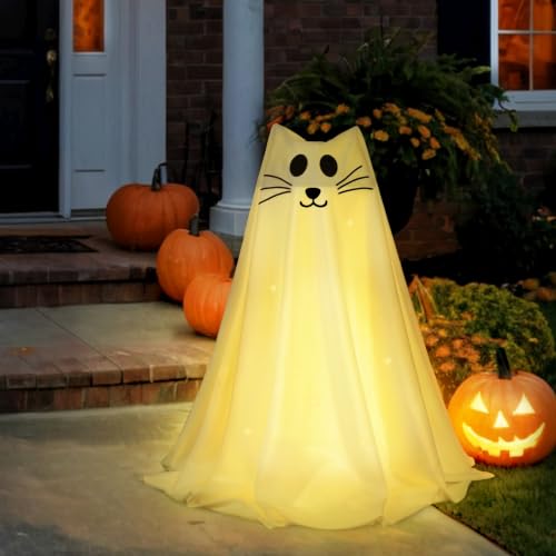 1 Packs Spooky Ghost Halloween Cat Decor Indoor for Birthday Party (1 Pack Ghost Cat)