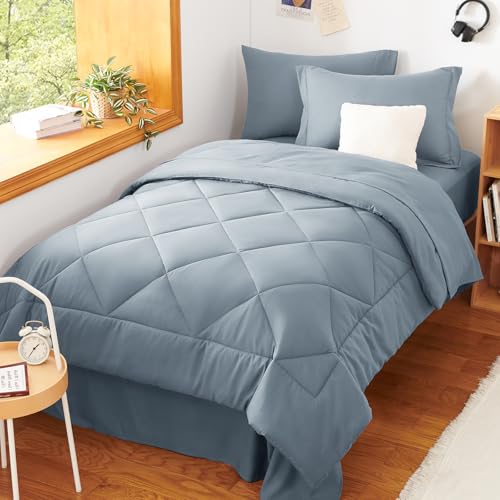Twin Comforter Set with Sheets Dusty Blue