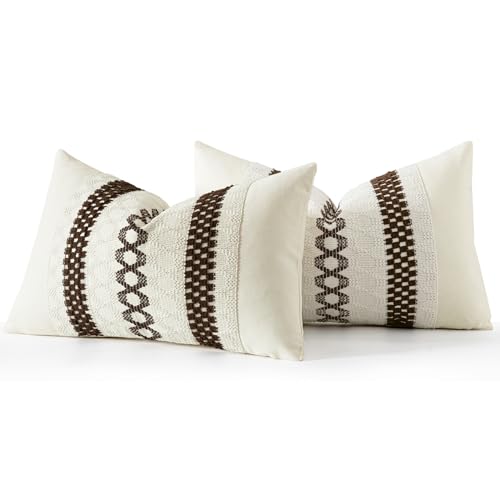 Set of 2 Dark Brown Boho Decorative Lumbar Pillow Covers 12x20 Inch (2 Count)