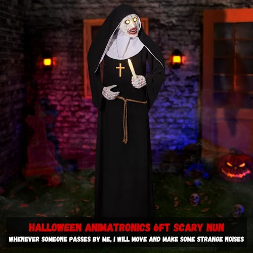 Halloween Animatronics 6ft Nun Animated 72inch Sister Decoration with Motion Sensor Activated