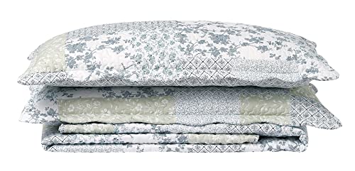 Multi Blue & Beige Floral Patchwork Quilt Set