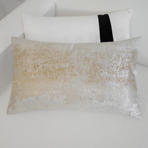 Cream Champagne Metallic Jacquard Lumbar Throw Pillow Cover 12x20 Velvet Back Modern Glam Sofa Decor