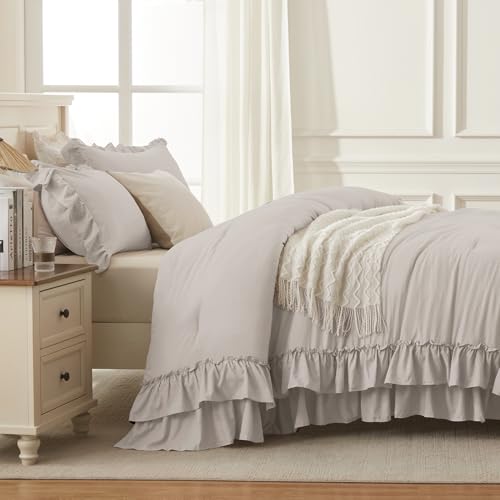 Linen Grey Super King Plus Ruffle Comforter Set