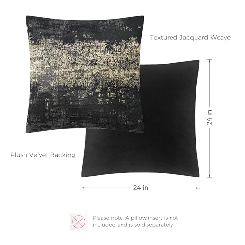 Black Champagne Metallic Jacquard Throw Pillow Cover 24x24 Velvet Back Modern Glam Sofa Decor