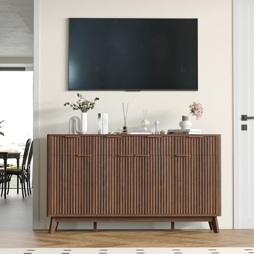 60" Large Farmhouse Sideboard Buffet Cabinet with Storage Drawers & Adjustable Shelves