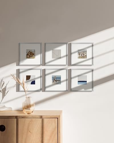 8x8 Silver Metal Picture Frames Matted to 4x4