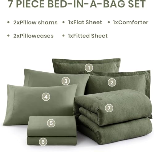 California King Comforter Set Olive Green 7 Pieces Bed in a Bag