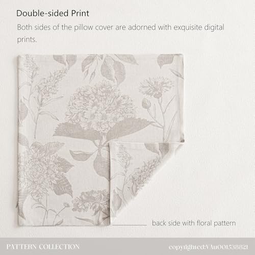 Set of 2 Linen Floral Vintage Throw Pillow Covers Neutral Accent Decorative Cushion Covers Farmhouse Boho Home Decor for Sofa Chair Couch Bedroom Living Room (2 Count)