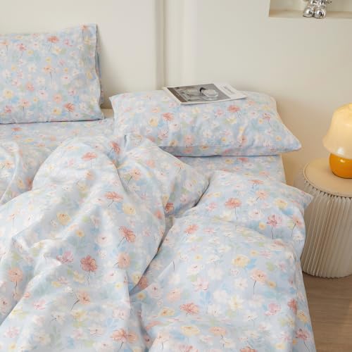 Vintage Blue Floral King Comforter Set Cottagecore Bedding Set