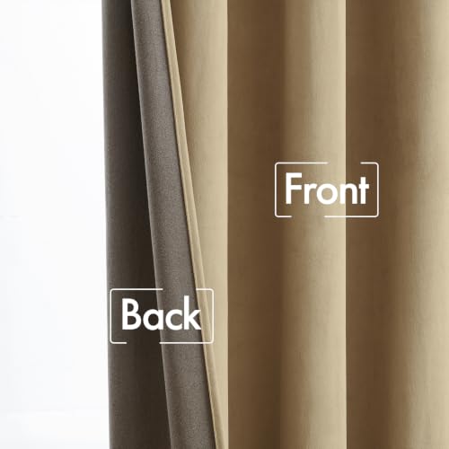 Beige Velvet Pinch Pleat Blackout Curtains W52 X L90 Inches