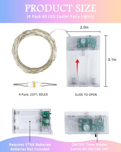 4 Pack 60 LED Fairy Lights Battery Operated with Timer