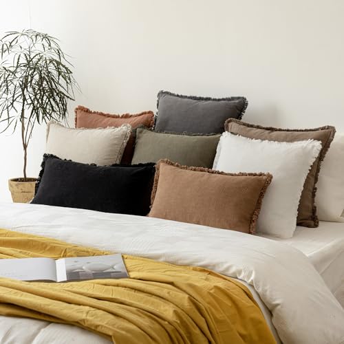 Decorative Linen Fringe Throw Pillow Covers 18×18 Inch (2 Count)