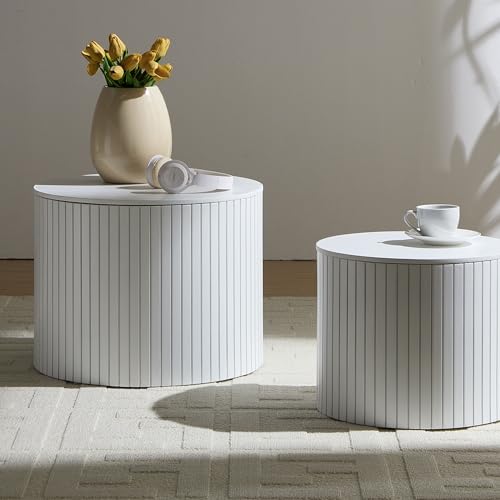 19.17" Round Nesting Coffee Table with Storage