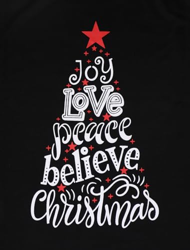 Merry Christmas Shirt for Women Loose Fit Christmas Tee Shirts Funny Graphic Long Sleeve Pulllover Tops Black L