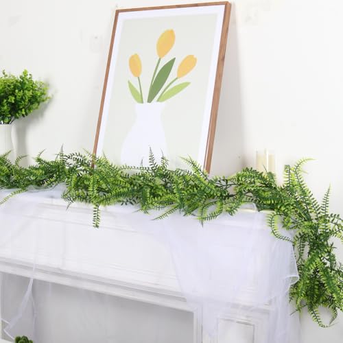 4Pc Artificial Boston Ferns Garland 5.8Ft Green Fake Greenery Vines (23.2 Foot)