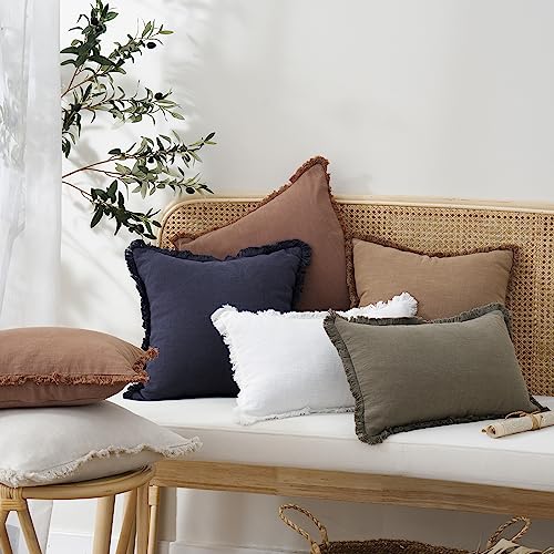 Decorative Linen Fringe Throw Pillow Covers 26×26 Inch (2 Count)