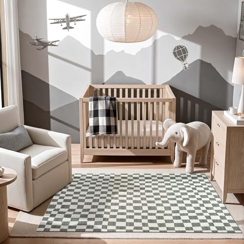 4x6 Area Rug Washable Modern Checkered Rug for Kids Room (24 Sq Ft)