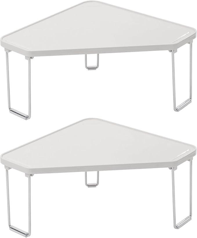 mDesign Plastic/Steel Corner Stackable Rack, Storage Organizer Shelf for Bathroom, Vanity, Countertop, Sink, Cabinet, Holds Makeup, Shower Accessories, Ligne Collection - 2 Pack - Stone Gray