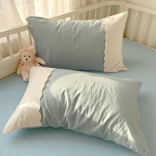 Twin XL Comforter Set Blue Gingham Comforter with 2 Pillowcases Princess Lace Style Blue Plaid Grid Comforter Lightweight Soft Gingham Bedding Vintage Plaid Checkered Comforter Set Twin XL