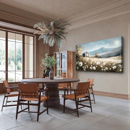 Canvas Wall Art For Living Room Large Wall Decor For Bedroom Field Scenery Watercolour Flowers Wall Paintings Office Decorations Old House Pictures Artwork Home Decor Ready To Hang 48L x 24W
