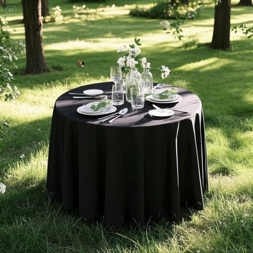 2 Pack 132 Inch Black Tablecloths for Round Tables (2 Count)