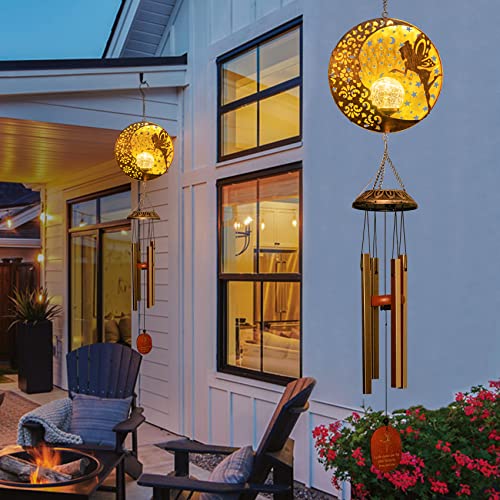 Wind Chimes Outdoor Fairy Hanging Solar Lights with 4 Aluminum Tubes