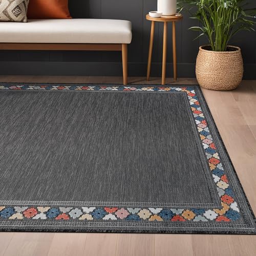 Outdoor Rug 4x6 Modern Bordered Area Rugs for Indoor and Outdoor Patio Easy to Clean Non Shedding Living Room Porch Garden Washable Outside Carpet