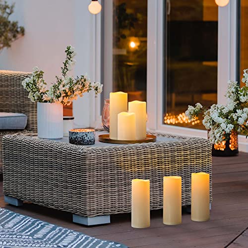 6" 8" 10" x 4" Waterproof Outdoor Flameless Candles Battery Operated LED Flickering Pillar Candles with Remote and Timer for Indoor Outdoor Lanterns (3 Count)