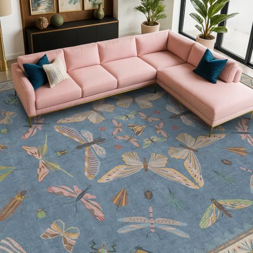 Insect Light Blue Rug for Living Room (108 Sq Ft)