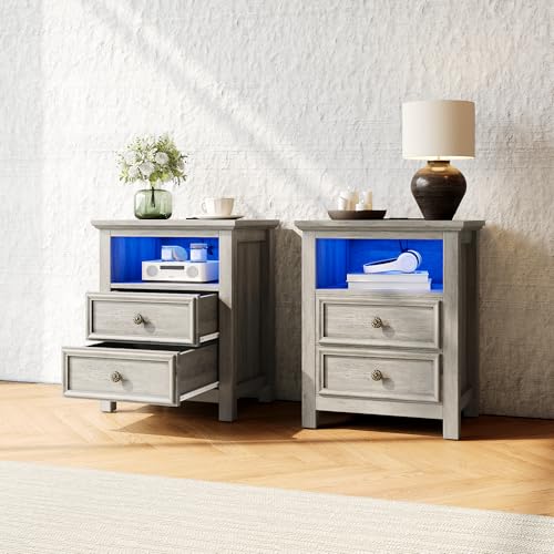 Nightstand with Charger Station Strip Lights
