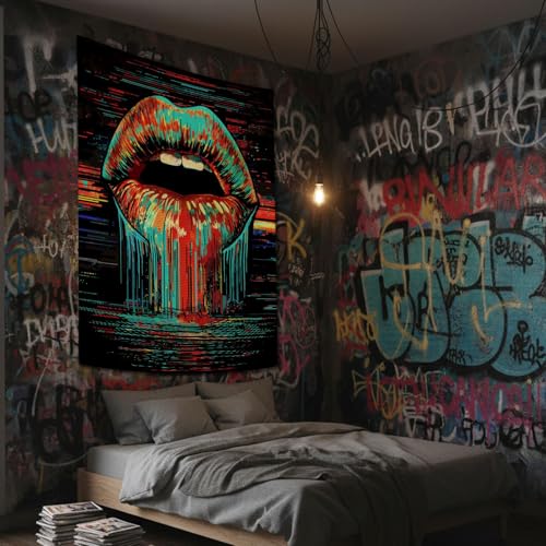 Hippie Vintage Lips Tapestry