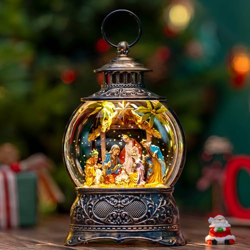 Christmas Snow Globes Lantern Christmas Snow Globe with Music Holy Family Nativity Scene