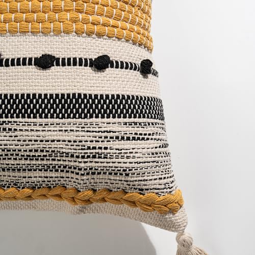 Yellow Mustard Decorative Throw Pillow Cover 18x18 Square Boho Accent Pillowcase Tassels Farmhouse Cushion for Couch Sofa Bedroom Living Room Home Décor Cover ONLY