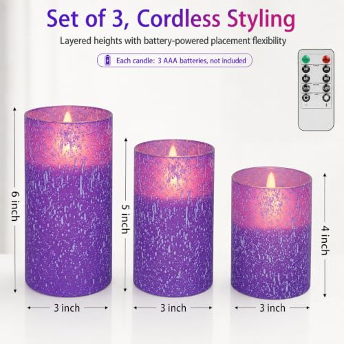 Purple Flameless Candles with Remote (3 Count)