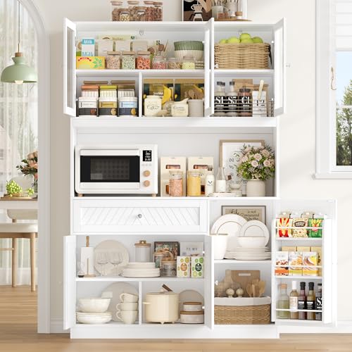 72” Tall Kitchen Pantry Storage Cabinet with Painted Strip Door