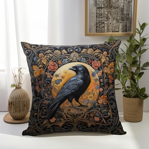 William Morris Abstract Vintage Floral Velvet Black Crow Design Throw Pillow Covers Home Decor