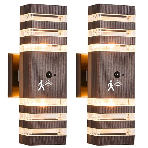 2 Pack Oil Rubbed Bronze Outdoor Wall Lights Fixtures with Motion Sensor Up Down Porch Lights Modern Dusk Dawn Exterior Sconce Wall Mount Outside Coach Lantern for House (2 Count)