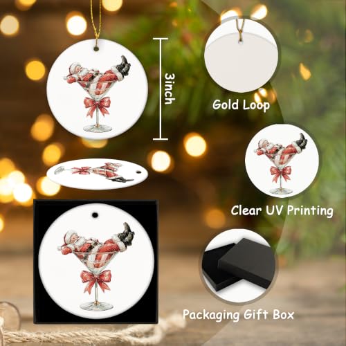 Christmas Santa in Martini Glass Bar Ceramic Ornament Gifts