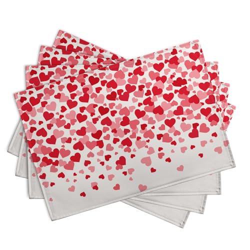 Valentine's Day Pink Love Heart Placemats Set of 4 Valentine Dining Place Mat Heat Resistant Washable Wedding Anniversary Rectangle Table Mat for Outdoor Kitchen Home Party 12x18 Inch (4 Count)