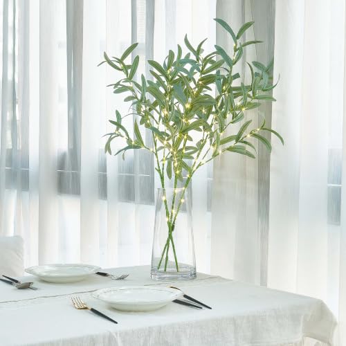Lighted Olive Branches 24IN 72 LED with Timer Battery Operated Lit Artificial Greenery for Wedding Party Spring Home Decoration Indoor Outdoor