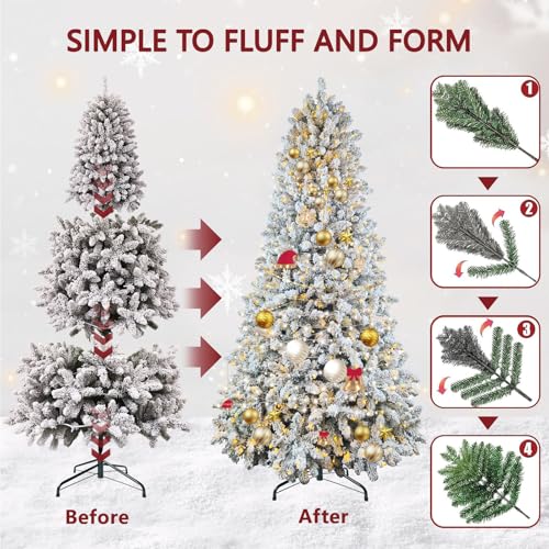 7.5 ft Flocked Christmas Tree Prelit with Premium Stand & Storage Bag