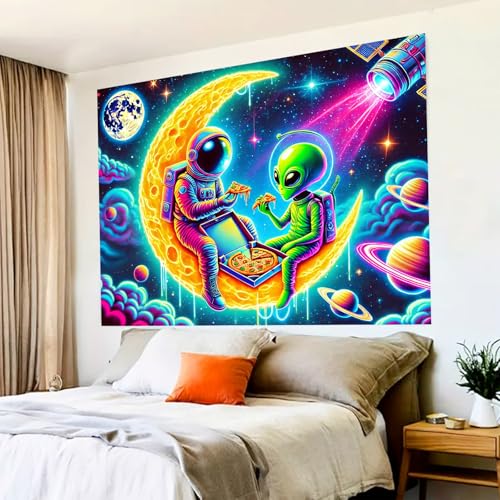 Astronaut Alien Blacklight Tapestry 78x59 Inch Neon Wall Decor